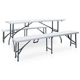 vidaXL Folding Garden Table with 2 Benches 180 cm Steel and HDPE White