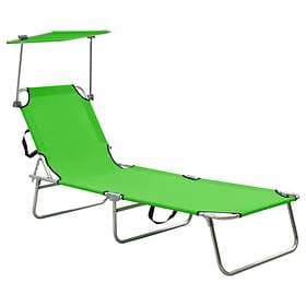 vidaXL Folding Sun Lounger with Canopy Green Aluminium