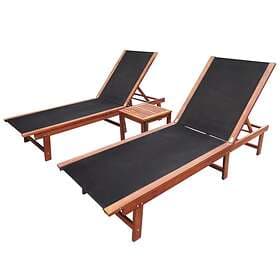vidaXL Sun Loungers 2 pcs with Table Solid Acacia Wood and Textilene
