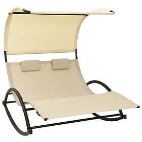 vidaXL Double Sun Lounger with Canopy Textilene Cream