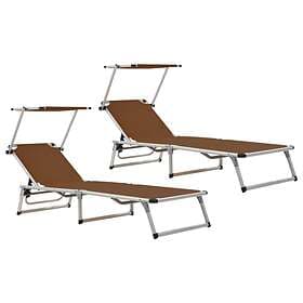vidaXL Folding Sun Loungers with Roof 2 pcs Aluminium&amp;Textilene Brown