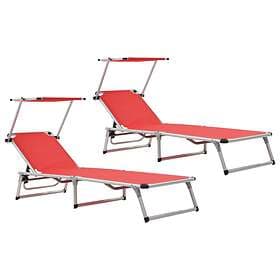vidaXL Folding Sun Loungers with Roof 2 pcs Aluminium&amp;Textilene Red