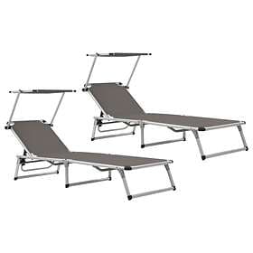 vidaXL Folding Sun Loungers with Roof 2 pcs Aluminium&amp;Textilene Grey