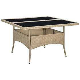vidaXL Outdoor Dining Table Beige Poly Rattan and Glass