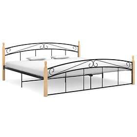 vidaXL Bed Frame Black Metal and Solid Oak Wood 200x200 cm