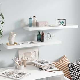 vidaXL Floating Wall Shelves 2 pcs High Gloss White 90x23.5x3.8 cm MDF