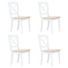 vidaXL Dining Chairs 4 pcs White and Light Wood Solid Rubber
