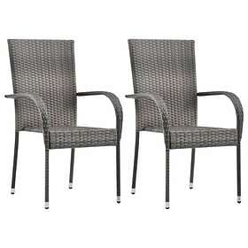 vidaXL Stackable Outdoor Chairs 2 pcs Grey Poly Rattan