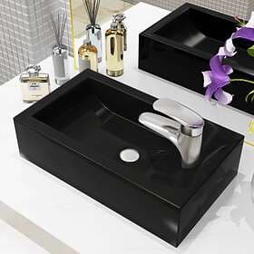 vidaXL Basin with Faucet Hole Rectangular Ceramic Black 46x25.5x12 cm