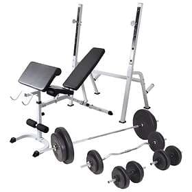 vidaXL Ab Trainer Set med Viktställning Skivstång och Hantlar 90kg
