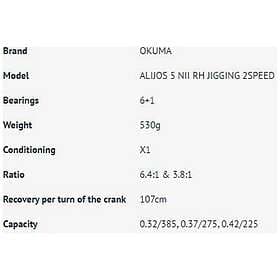 Okuma Alijos 2 Speed Aj-5nii Jigging Reel Silver Ratio: 6.4:1-3.8:1