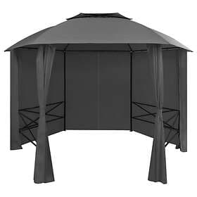 Be Basic Hagepaviljong Hexagonal Canopy 360x265cm Grey with curtains