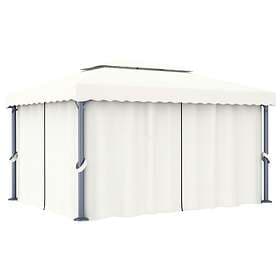 Be Basic Paviljong med gardin 4x3 m kremhvit aluminium Krem