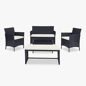 homedetail.co.uk 5 Piece Rattan Lounge Set Outdoor Patio with Bench & Table Blac