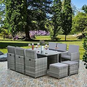 RayGar 11 Piece 10 Seater Rattan Cube Furniture Patio Set Grey/Grey Grey