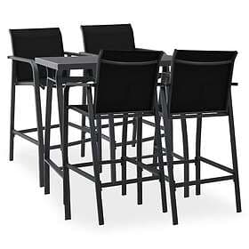 vidaXL Garden Bar Set 5 Piece Black Outdoor Furniture Table and Chair