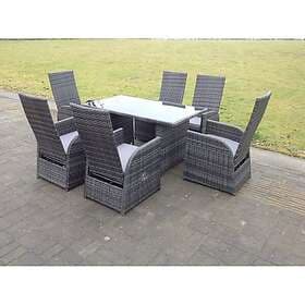 Fimous (6 chairs+rectangular table( glass)) reclining rattan dining set patio ga