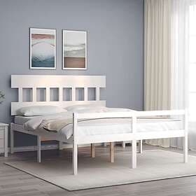 vidaXL Bed Frame med huvudgavel vit 160x200 cm massivt trä 3195427