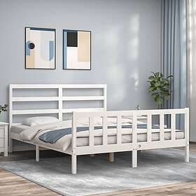 vidaXL Bed Frame med huvudgavel vit 160x200 cm massivt trä 3191917