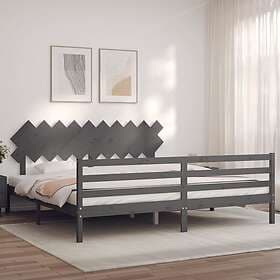 vidaXL Bed Frame med huvudgavel grå 200x200 cm massivt trä 3195308