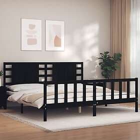 vidaXL Bed Frame med huvudgavel svart 200x200 cm massivt trä 3192840