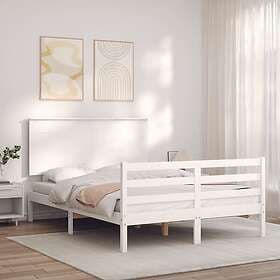 vidaXL Bed Frame med huvudgavel vit 140x190 cm massivt trä 3195202