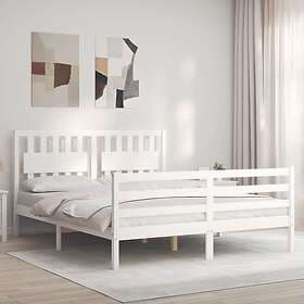 vidaXL Bed Frame med huvudgavel vit 160x200 cm massivt trä 3194322