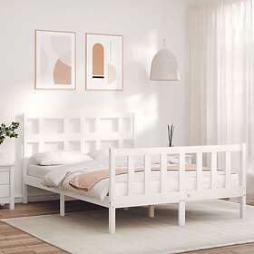 vidaXL Bed Frame med huvudgavel vit 140x200 cm massivt trä 3193012