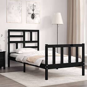 vidaXL Bed Frame med sänggavel svart 2FT6 Small enkel massivt trä 3193040