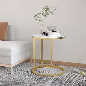 vidaXL Sidobord guld och vit marmor 45 cm härdat glas 331664