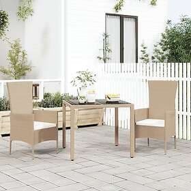 vidaXL Garden Table with glass top beige synthetic rattan & tempered glass 31955