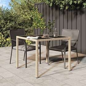 vidaXL Utebord 90x90x75 cm Härdat glas och konstrotting beige 316703