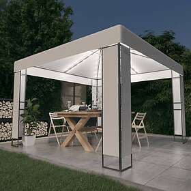 vidaXL Paviljong med dubbeltak och ljusslinga LED 3x3 m vit 3070302
