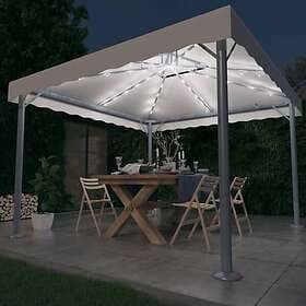 vidaXL Pavilion with LED string lights 3x3m cream white aluminum