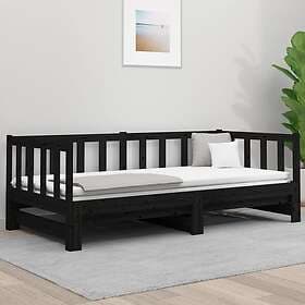 vidaXL Utdragbar dagbädd svart 2x(90x190) cm massiv furu 814668