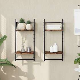 vidaXL Vägghyllor 2-plan med stänger 2 st rökfärgad ek 30x25x65 cm 836255