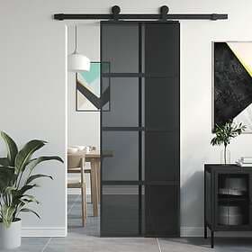 vidaXL Sliding Door Black 76x205 cm Tempered Glass and Aluminum