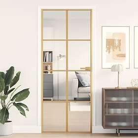 vidaXL Internal Door guld 83x201.5 cm härdat glass och aluminium slim 155141
