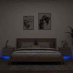 vidaXL Väggmonterade sängbord med LED-lampor 2 st grå sonoma 836823