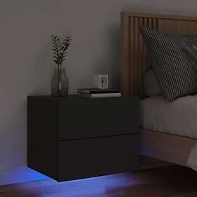 vidaXL Väggmonterat sängbord med LED-lampor svart 836814