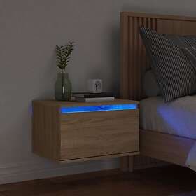 vidaXL Väggmonterat sängbord med LED-lampor sonoma-ek 836830