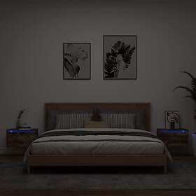 vidaXL Väggmonterade sängbord med LED-lampor 2 st rökfärgad ek 836835