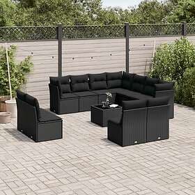 vidaXL Loungegrupp med dynor 12 delar svart konstrotting 3217825