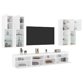 vidaXL Väggmonterade tv-skåp 7 delar med LEDs vit 3216771