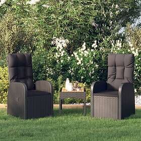 vidaXL Adjustable Garden Chairs with Cushions Set of 2 Black Poly Rattan 319545