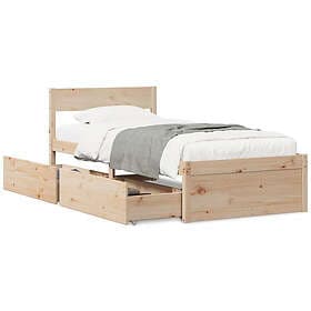 vidaXL Sängram med lådor 90x190 cm massiv furu