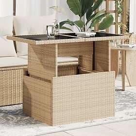 vidaXL Trädgårdsbord med glasskiva beige 100x55x73 cm konstrotting 366059
