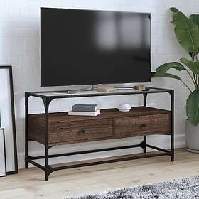 vidaXL Tv-bänk med glasskiva brun ek 98x35x51 cm konstruerat trä 846068