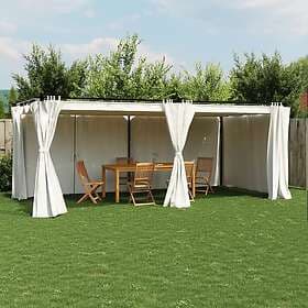 vidaXL Pavilion with curtains cream white 6x3 m steel