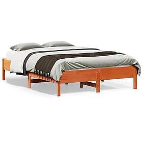 vidaXL Sängram vaxad brun 135x190 cm massiv furu
